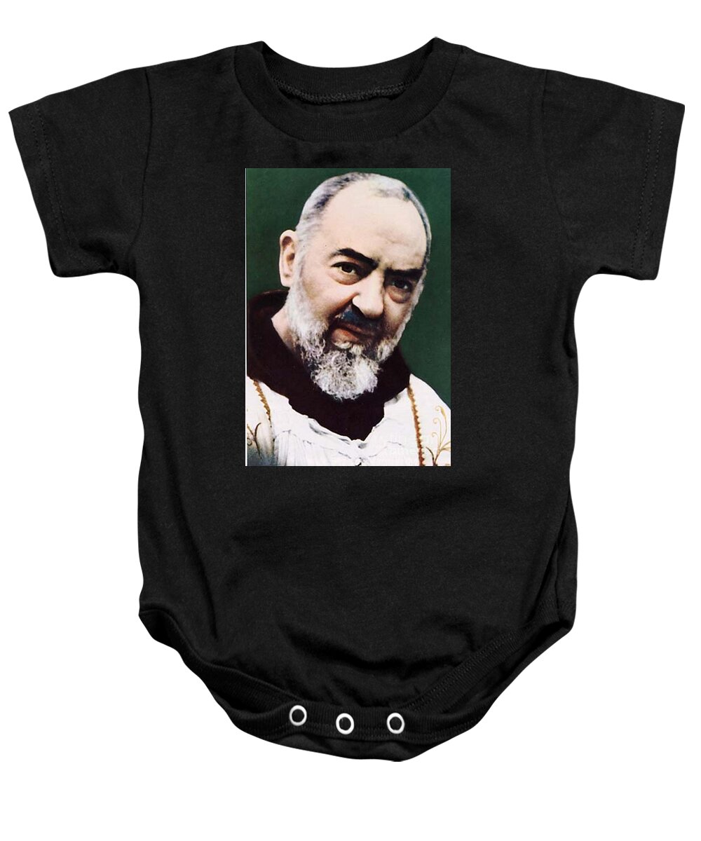 Prayer Baby Onesie featuring the photograph Padre Pio by Matteo TOTARO
