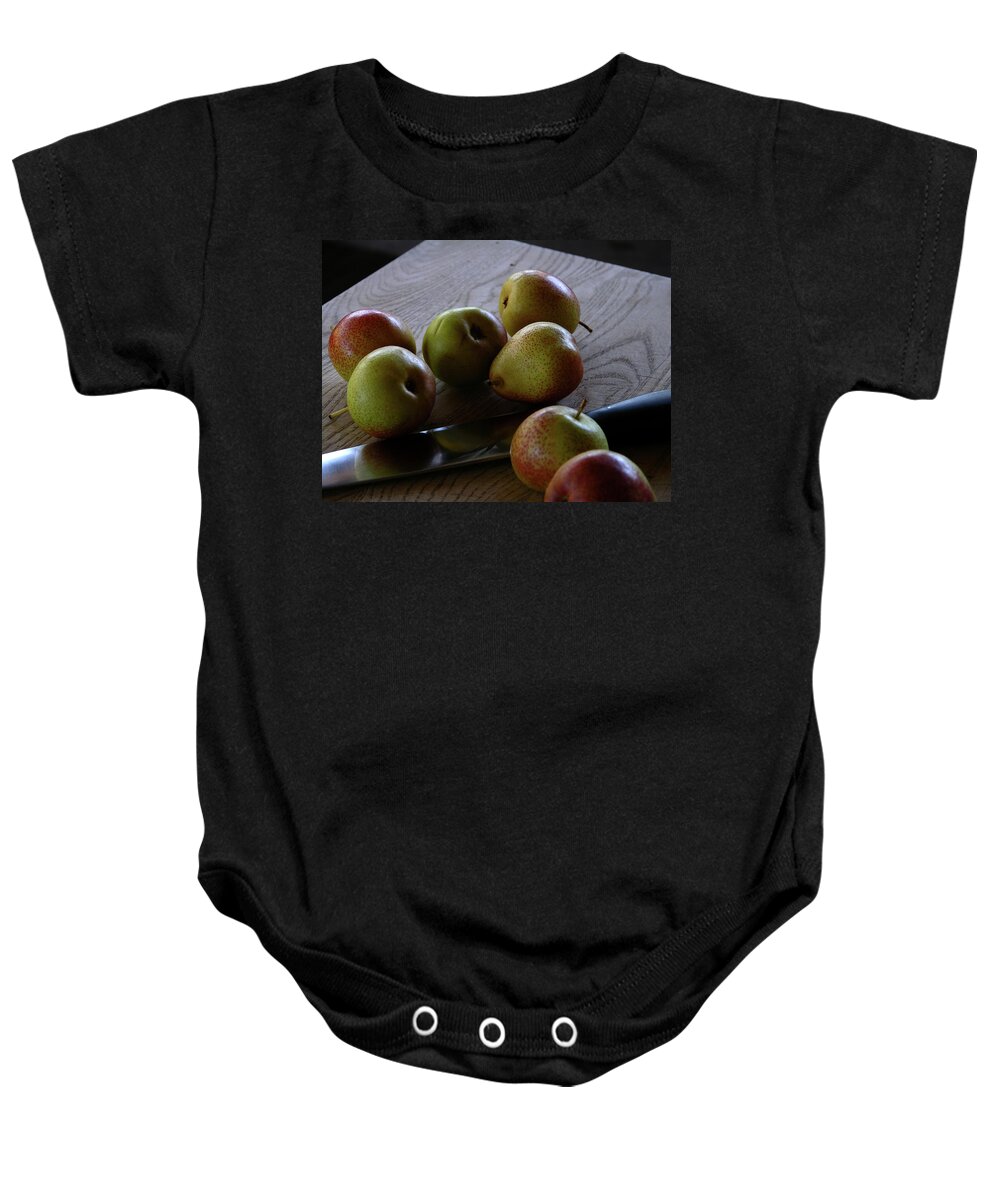 Art Baby Onesie featuring the photograph Forelle Pear Holiday Harvest by Julianne Felton