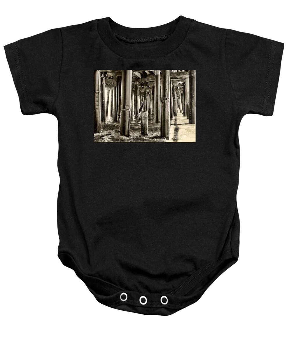 Boardwalk Baby Onesie featuring the photograph Peeking Under the Pier By Diana Sainz by Diana Raquel Sainz