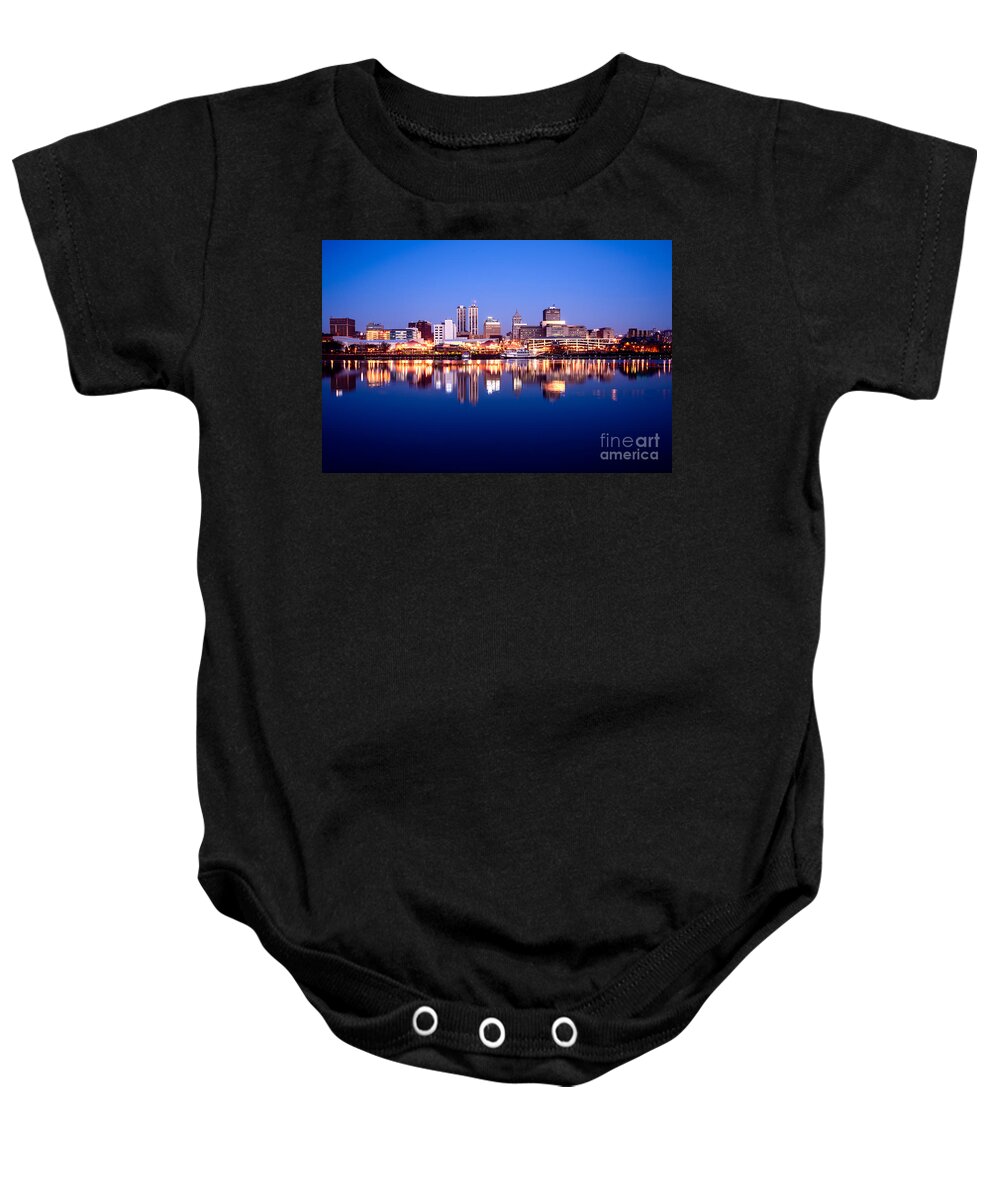 America Baby Onesie featuring the photograph Peoria Illinois Skyline at Night by Paul Velgos