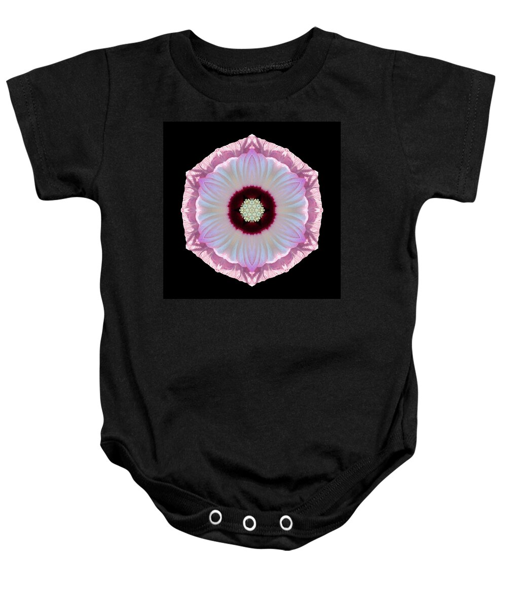 Flower Baby Onesie featuring the photograph Pink and White Hibiscus Moscheutos VII Flower Mandala by David J Bookbinder