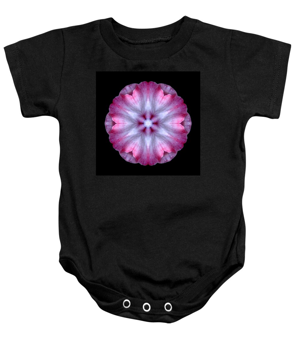 Flower Baby Onesie featuring the photograph Pink and White Impatiens Flower Mandala by David J Bookbinder