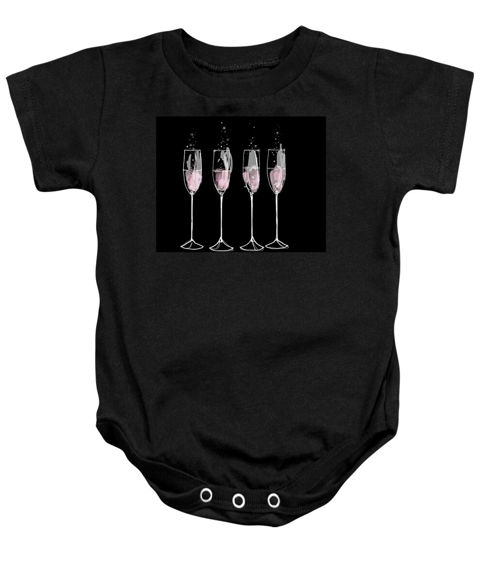 Alcohol Baby Onesie featuring the photograph Pink Champagne Flutes In A Row by Ikon Ikon Images