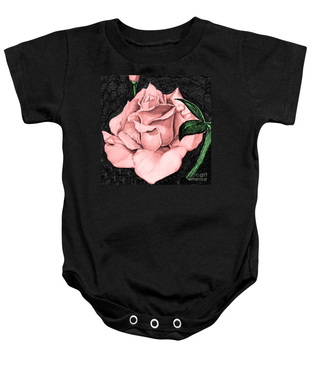 Rose Baby Onesie featuring the drawing Pink Rose by Bill Richards