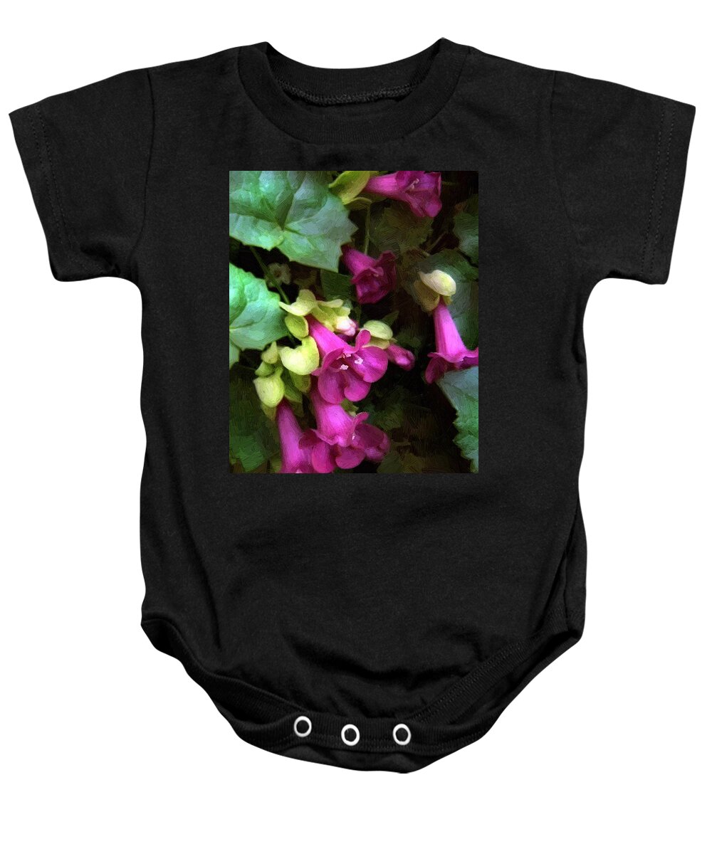 Flowers Baby Onesie featuring the painting Pink Trumpets by RC DeWinter