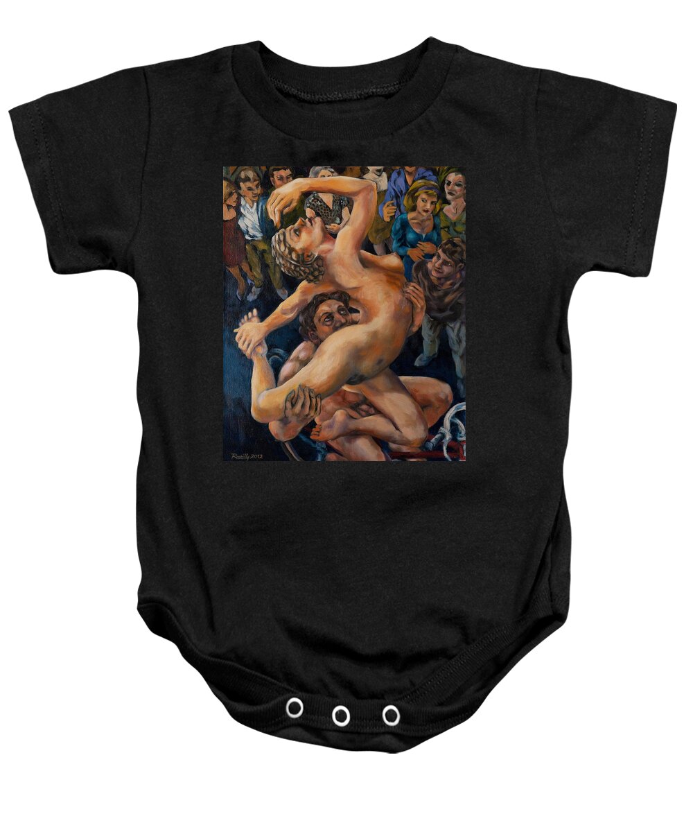Pirouette Baby Onesie featuring the painting Pirouette on a bicycle seen from above by Peregrine Roskilly