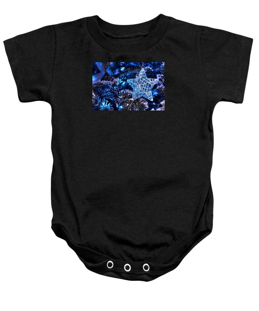 Blue Baby Onesie featuring the photograph Blue Christmas by Shelley Neff