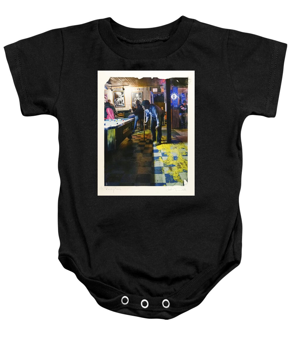 Polaroid-transfer Baby Onesie featuring the photograph Pool Hall - The Rusty Nail Polaroid Transfer by Jo Ann Tomaselli