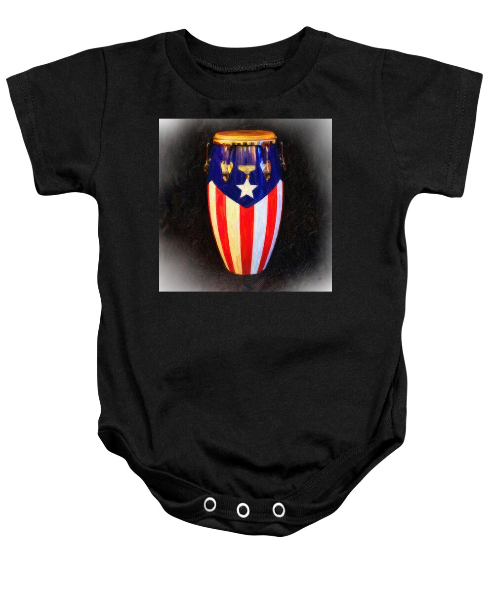 Cuatro Baby Onesie featuring the painting Puerto Rican Bomba by Dean Wittle