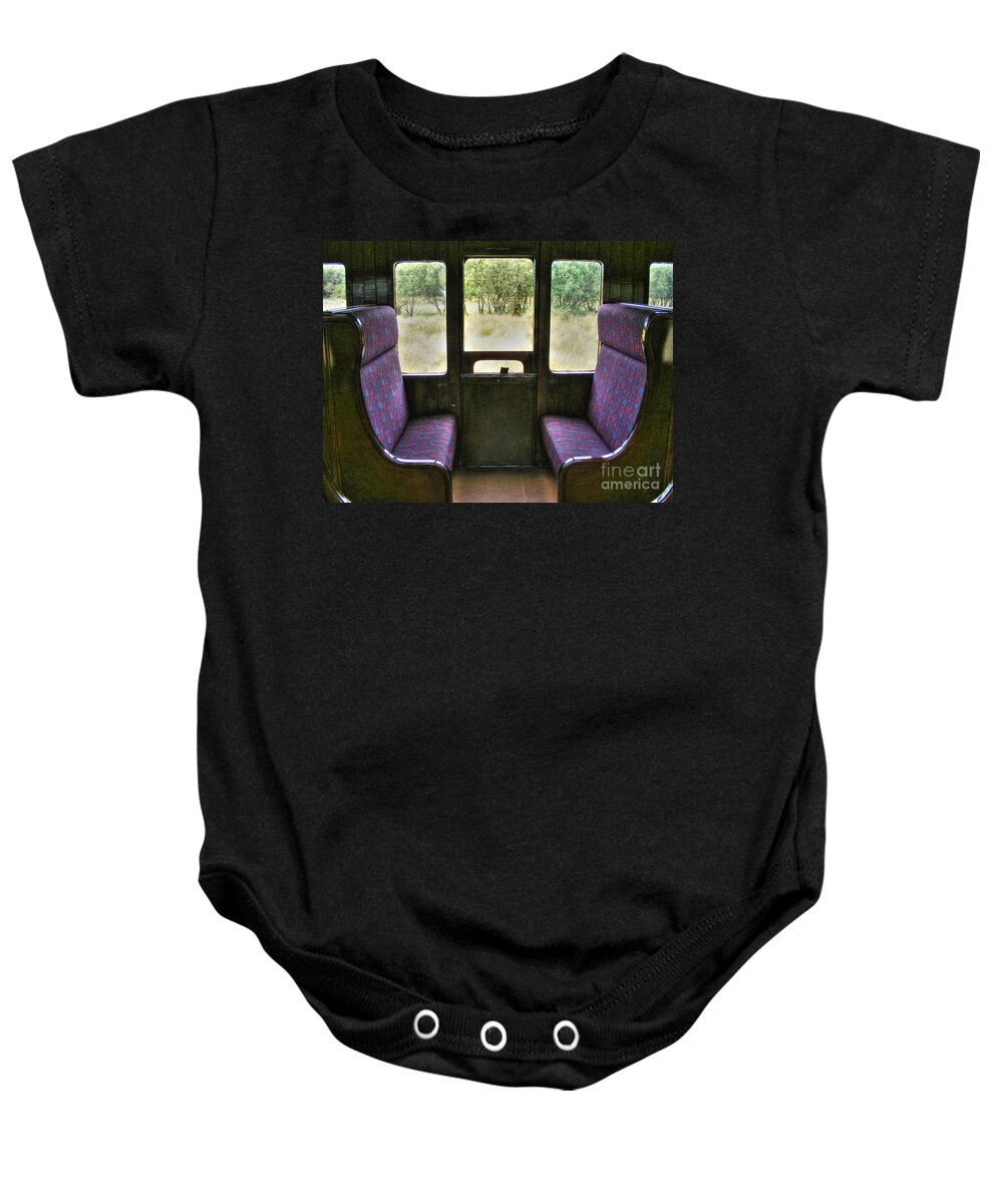Steam Train Baby Onesie featuring the photograph Old Train Window Seats by Nina Ficur Feenan
