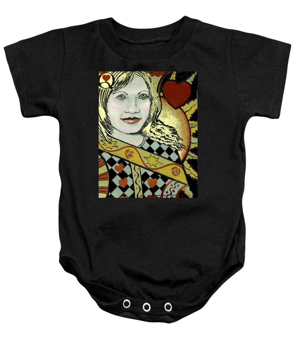 Queen Baby Onesie featuring the painting Queen of Hearts II by Carol Jacobs