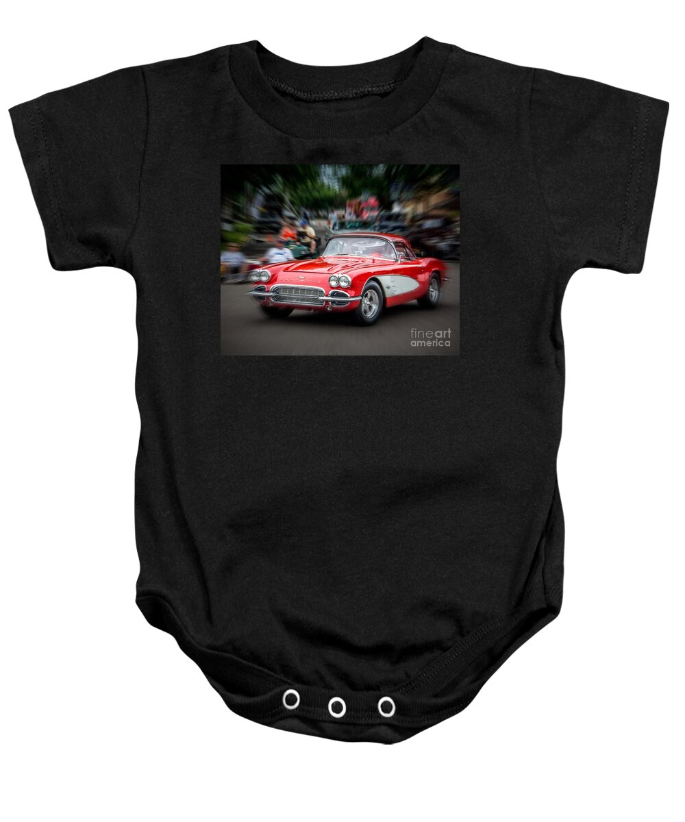 Car Baby Onesie featuring the photograph Red Blur by Perry Webster