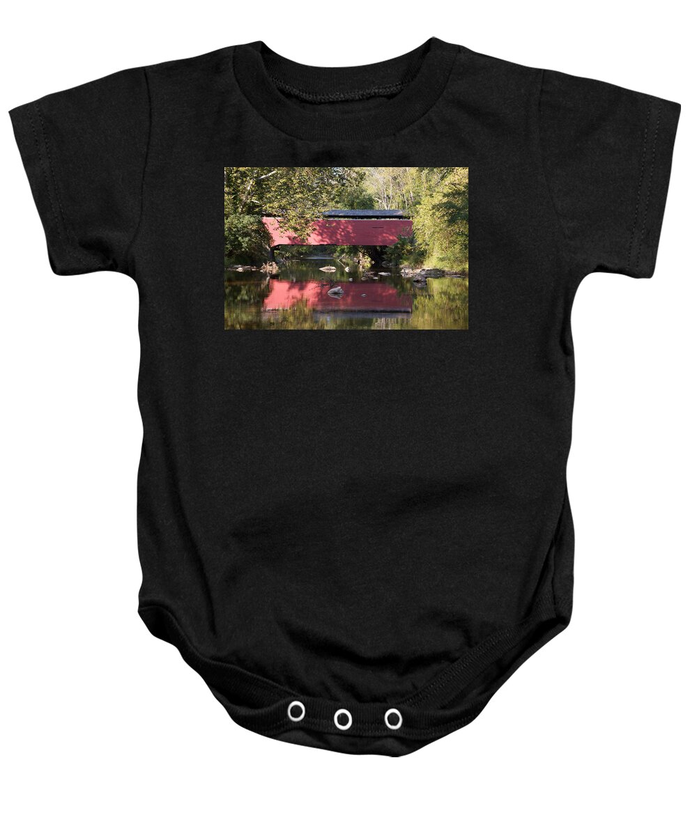 Fairhill Covered Bridge Red Delaware Baby Onesie featuring the photograph Red Fairhill Covered Bridge Two by Alice Gipson