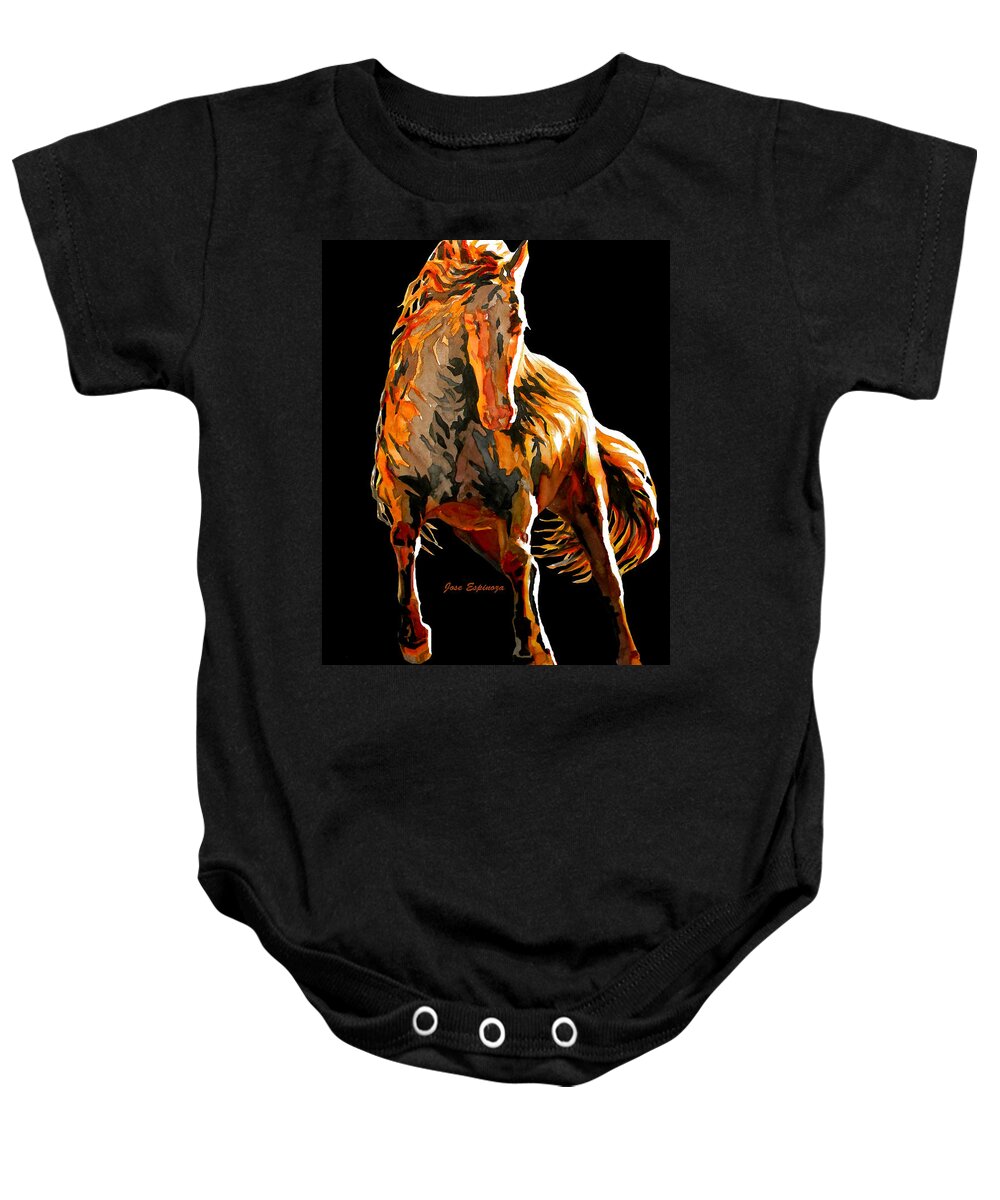 Cavallo Baby Onesie featuring the painting R E D . W I N D . in black by J U A N - O A X A C A