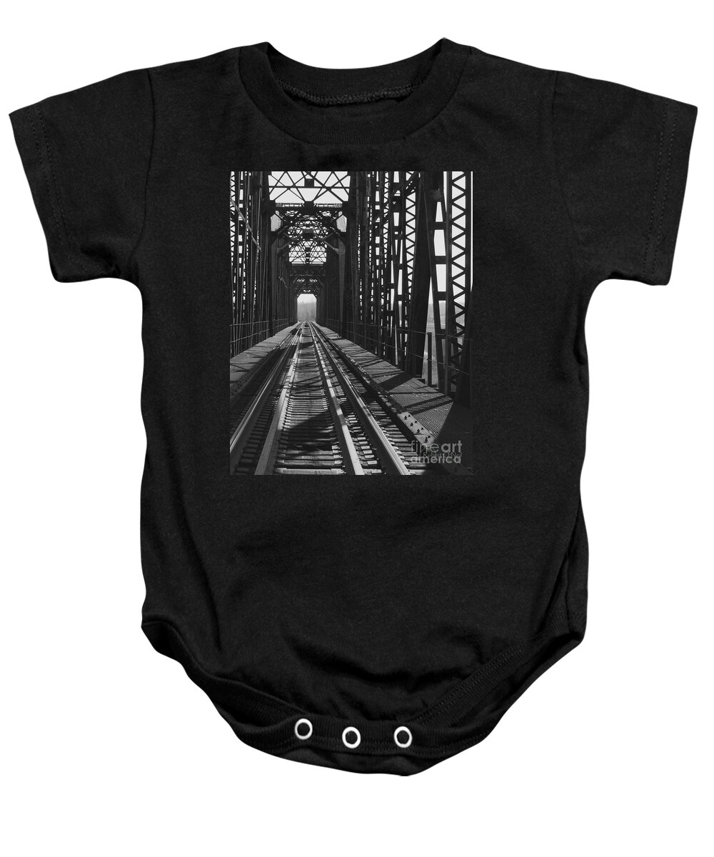 Bridge Baby Onesie featuring the photograph Red River Train Bridge #3 by Robert ONeil