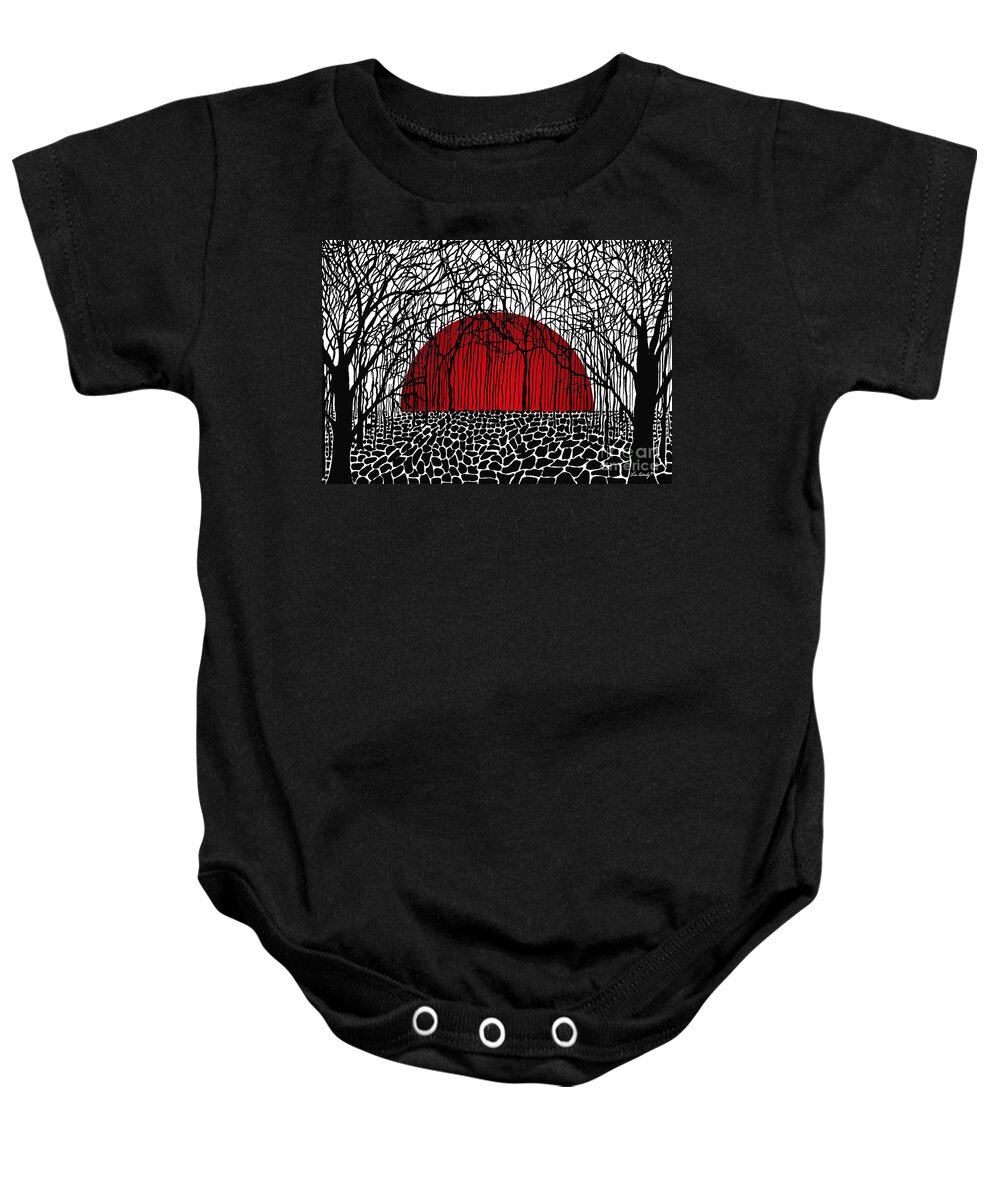 Ink Drawing Baby Onesie featuring the drawing Red Sun Rising by Lee Owenby