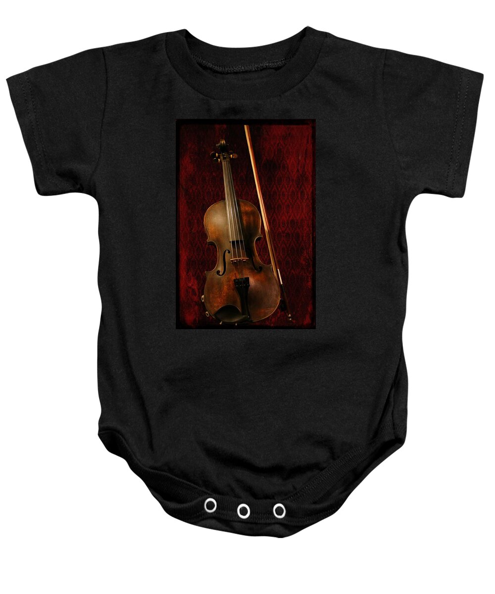 Violin Baby Onesie featuring the photograph Red Violin by Davandra Cribbie