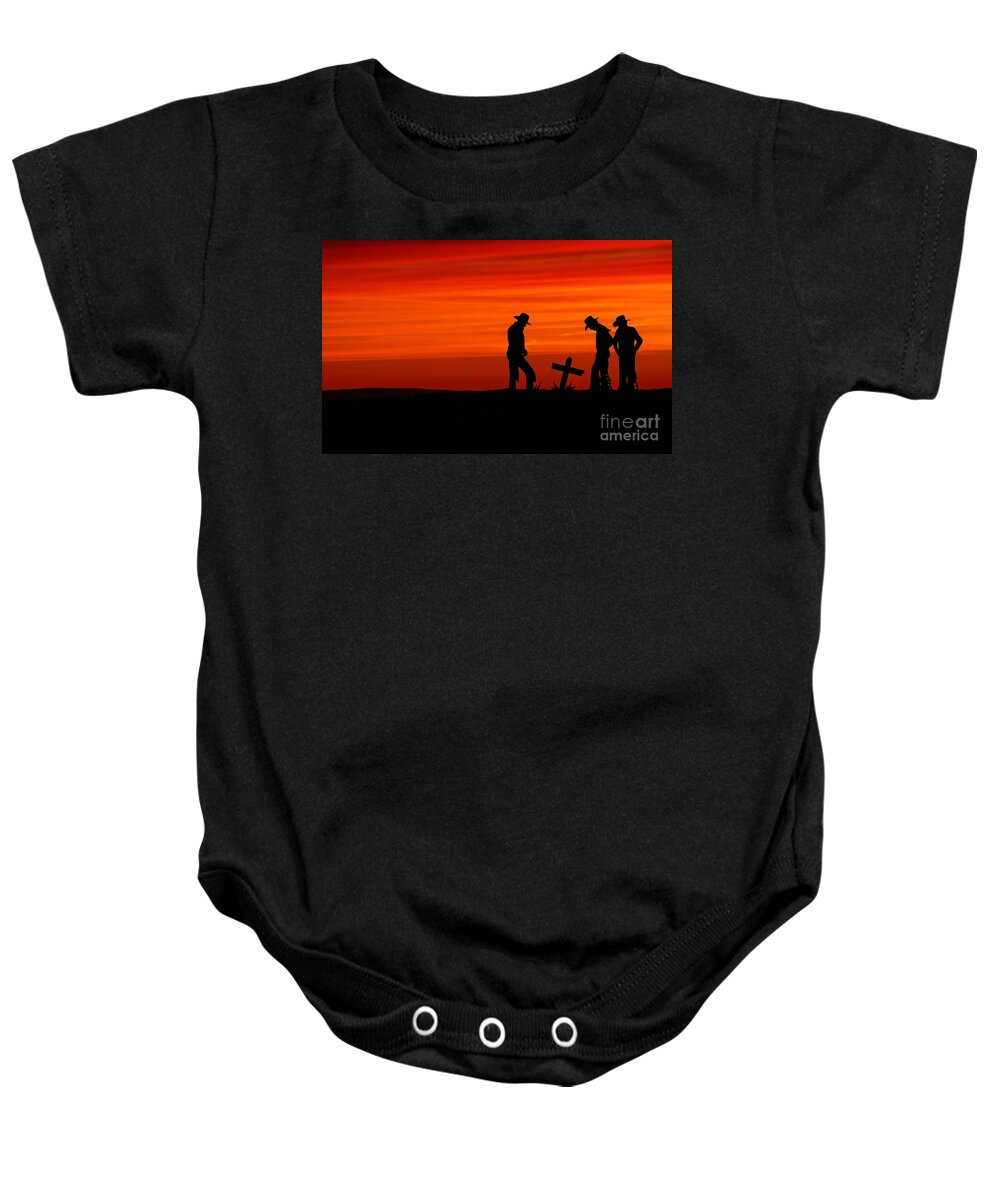 Andrea Kollo Baby Onesie featuring the photograph Cowboy Reverence by Andrea Kollo