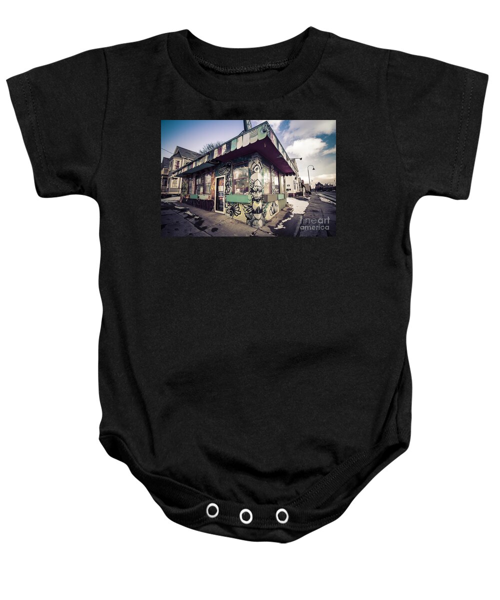 Vermont Baby Onesie featuring the photograph Riding High Skateboard Shop by Edward Fielding