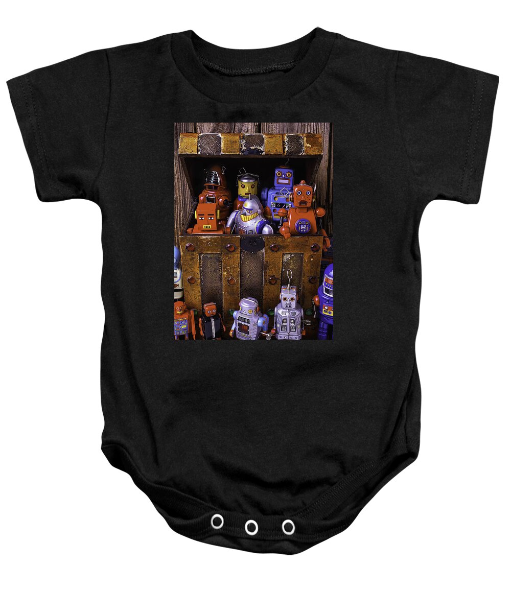 Robots Baby Onesie featuring the photograph Robots In Treasure Box by Garry Gay