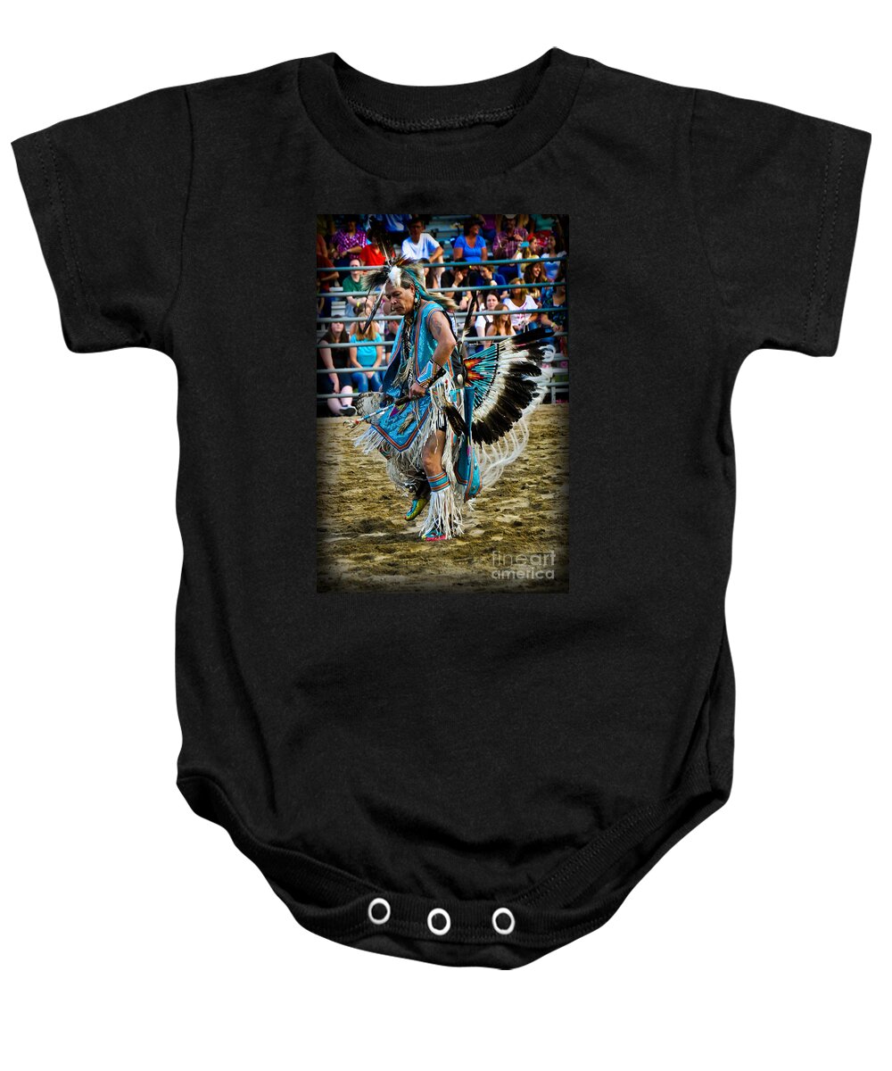 American Indian Baby Onesie featuring the photograph Rodeo Indian Dance by Gary Keesler