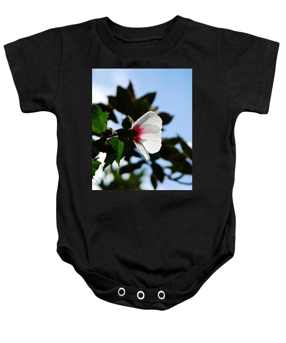 Flower Baby Onesie featuring the photograph Rose of Sharon at Dusk by Jean Goodwin Brooks