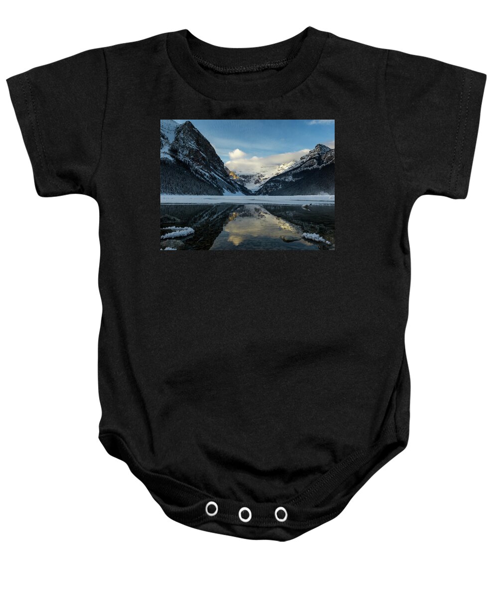 Banff National Park Baby Onesie featuring the photograph Rugged Mountains And Lake Louise, Banff by Keith Levit