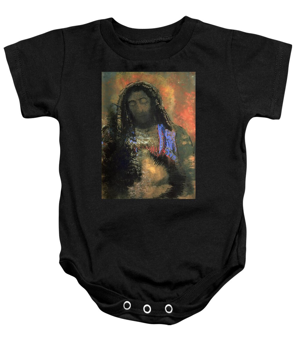 Sacred Heart Baby Onesie featuring the painting Sacred Heart by Odilon Redon