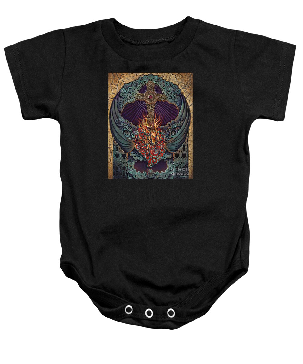 Sacred Baby Onesie featuring the painting Sacred Heart by Ricardo Chavez-Mendez