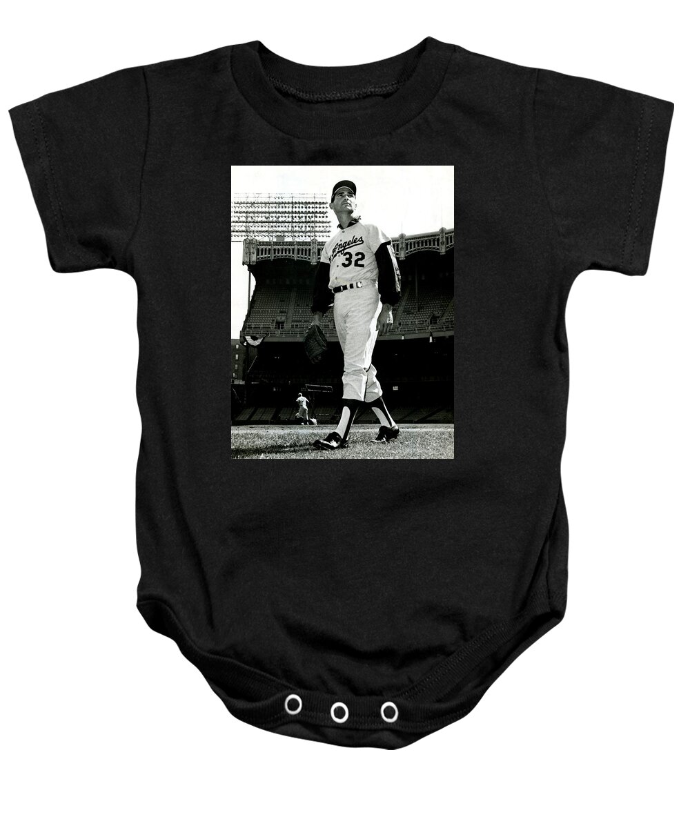Sandy Baby Onesie featuring the photograph Sandy Koufax Vintage Baseball Poster by Gianfranco Weiss