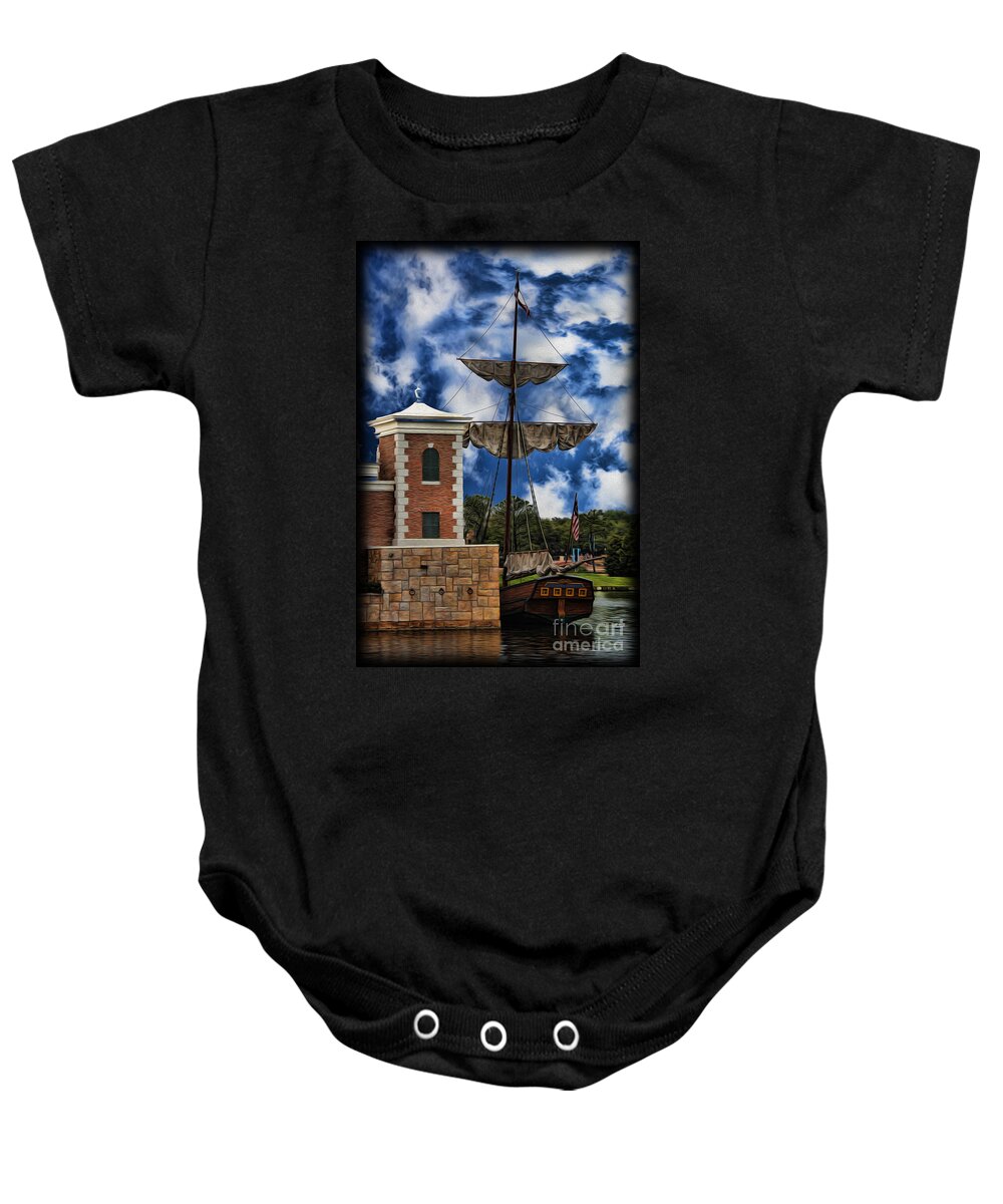 Warship Baby Onesie featuring the photograph Schooner at Port II by Lee Dos Santos