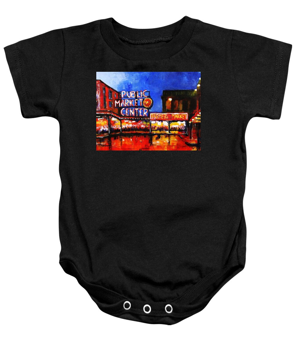 Seattle Public Market Baby Onesie featuring the painting Seattle Public Market by Marti Green