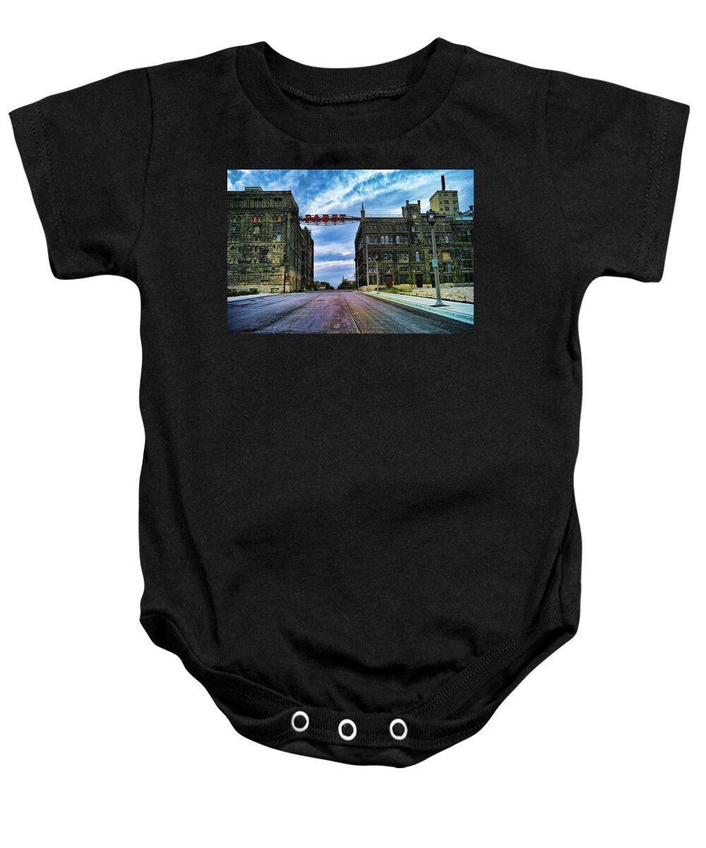 Pabst Baby Onesie featuring the photograph Seen Better Days Old Pabst Brewery Home Of Blue Ribbon Beer Since 1860 Now Derelict by Lawrence Christopher