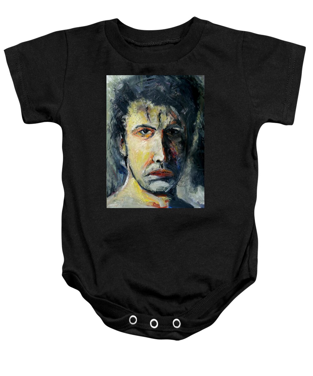 Self Portrait Baby Onesie featuring the painting Self Portrait Gray Green by John Gholson