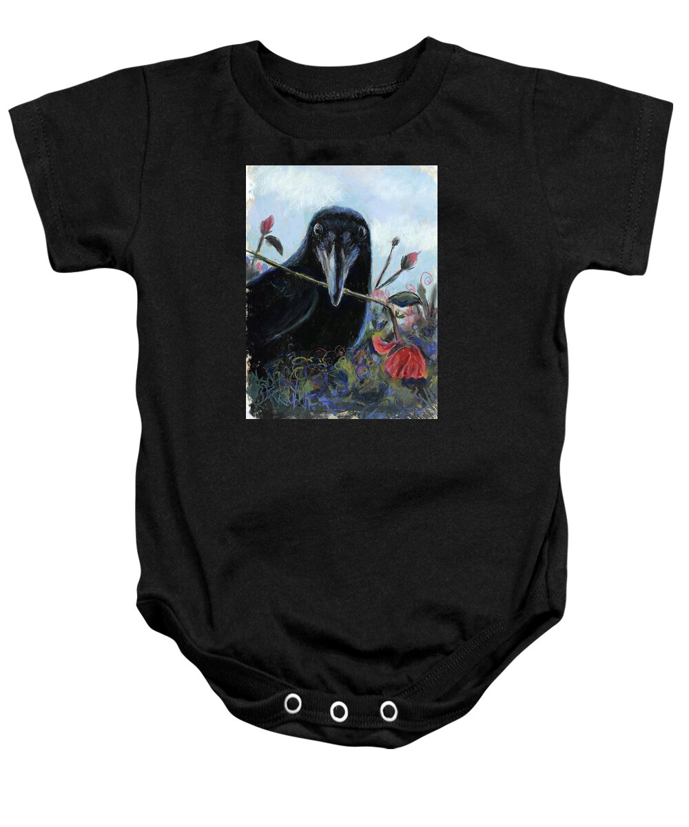 Raven Art Baby Onesie featuring the painting She Loves me She loves me not by Billie Colson