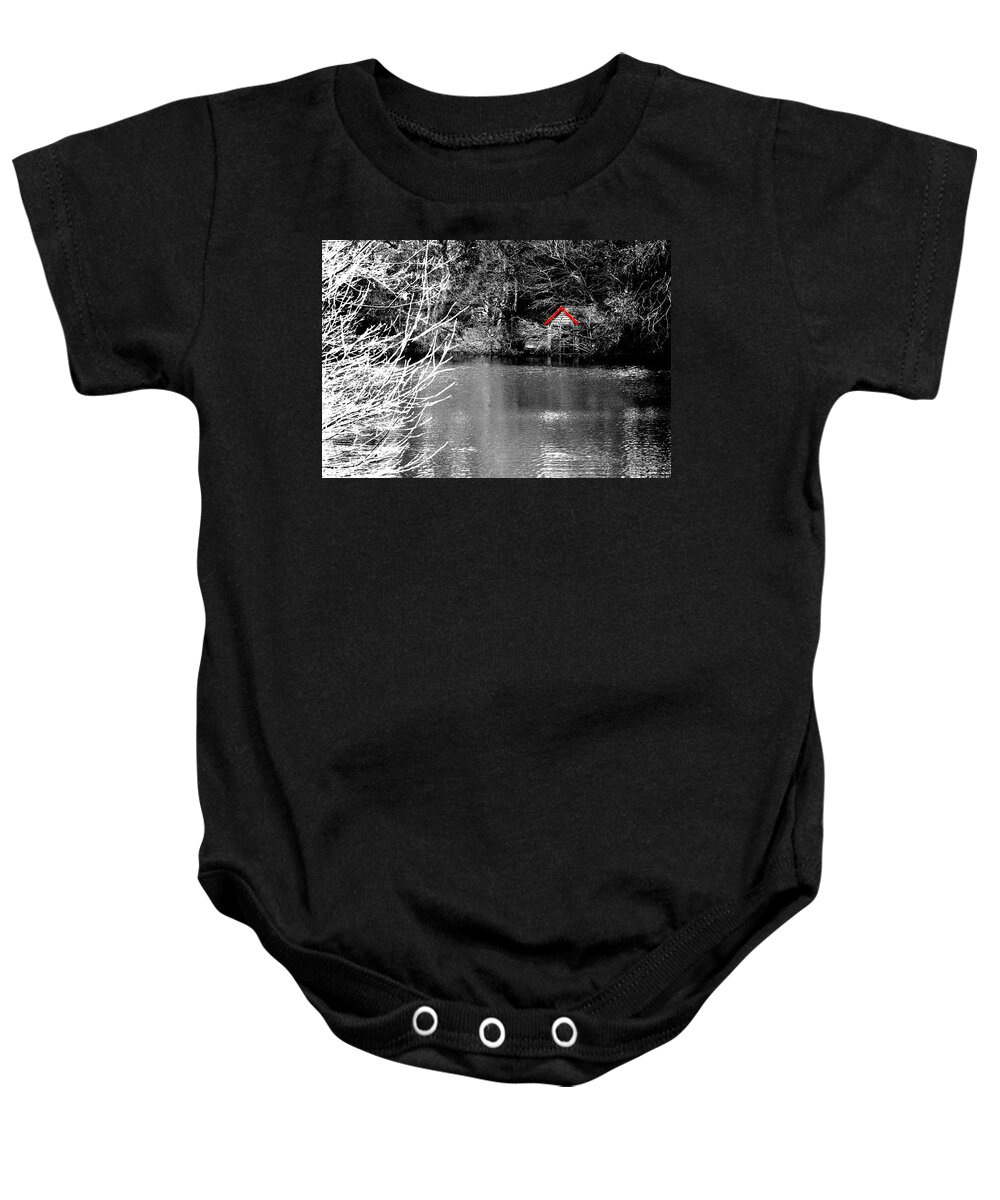 Black Baby Onesie featuring the photograph Shed on the lake by Christopher Rowlands