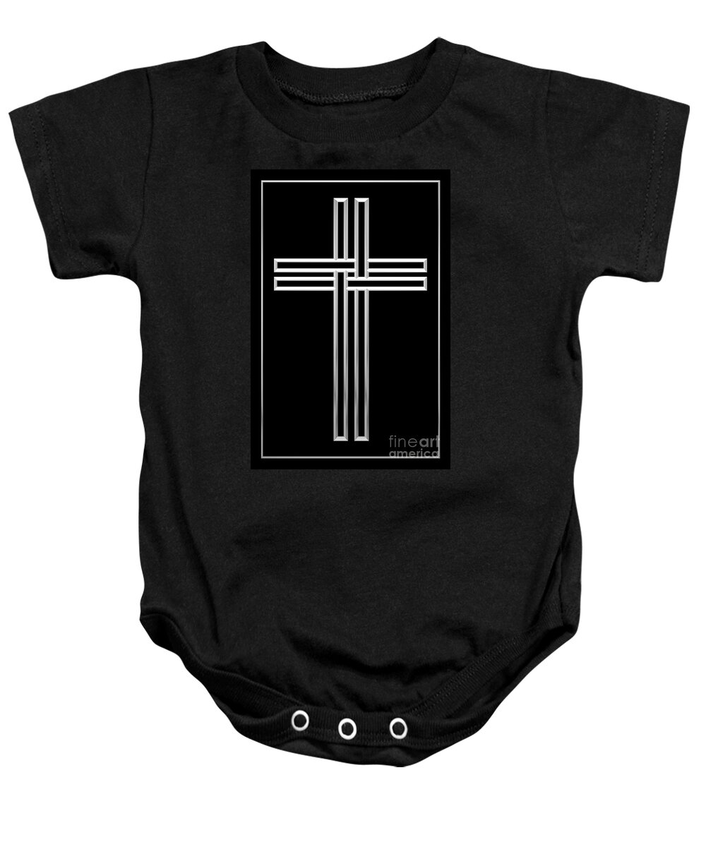 Cross Baby Onesie featuring the digital art Silver Cross 1 by Rose Santuci-Sofranko