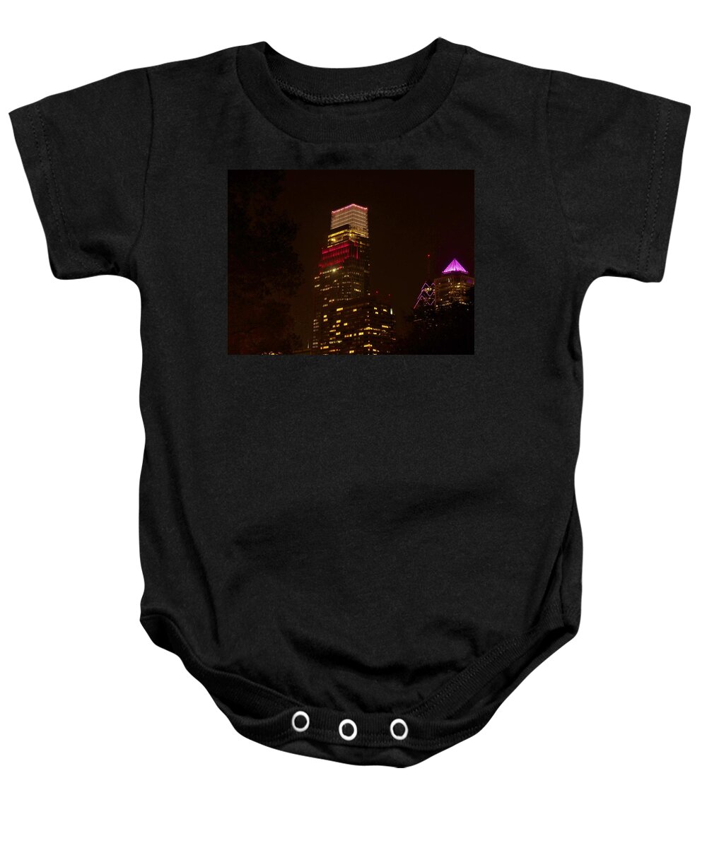 Philadelphia Baby Onesie featuring the photograph Skyscrapers Through the Trees by Ed Sweeney