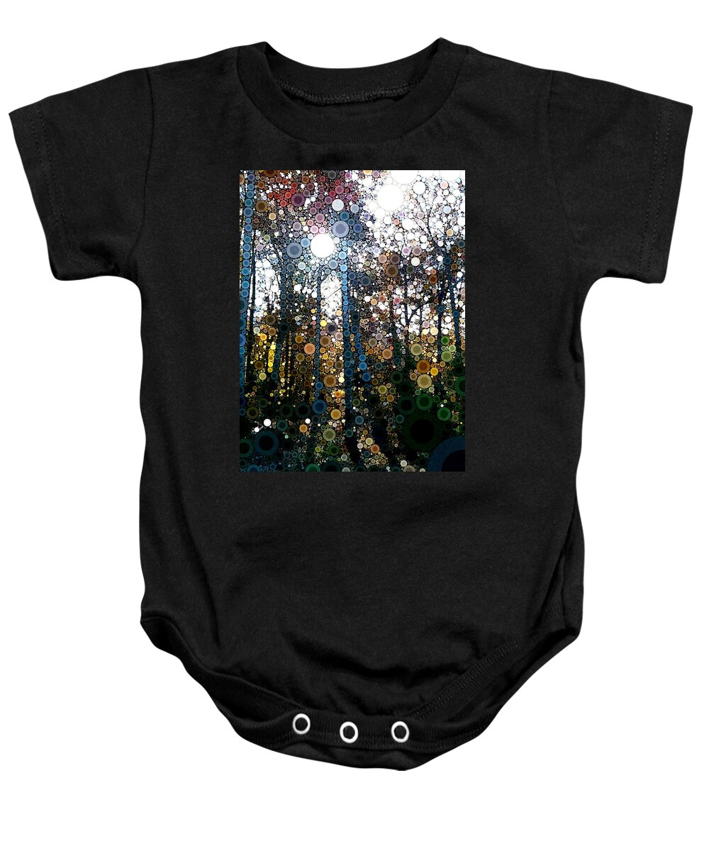 Skyway Baby Onesie featuring the digital art Skyway Forest at Dawn by Linda Bailey