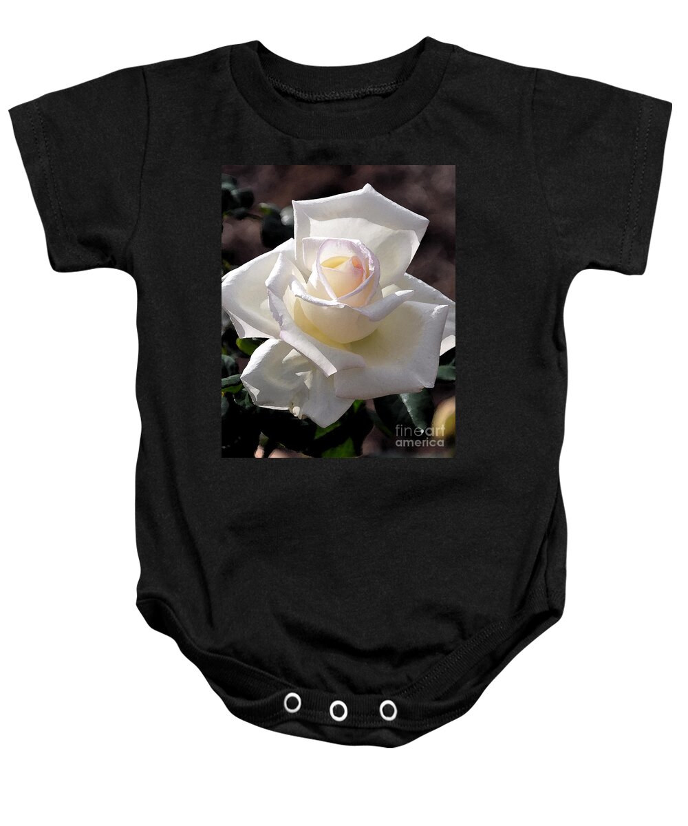 Rose Baby Onesie featuring the digital art White Rose Bloom by Kirt Tisdale