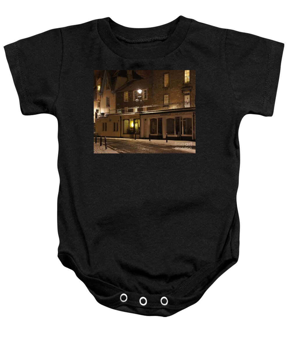 South Queensferry Main Street Baby Onesie featuring the photograph Snowy night by Elena Perelman