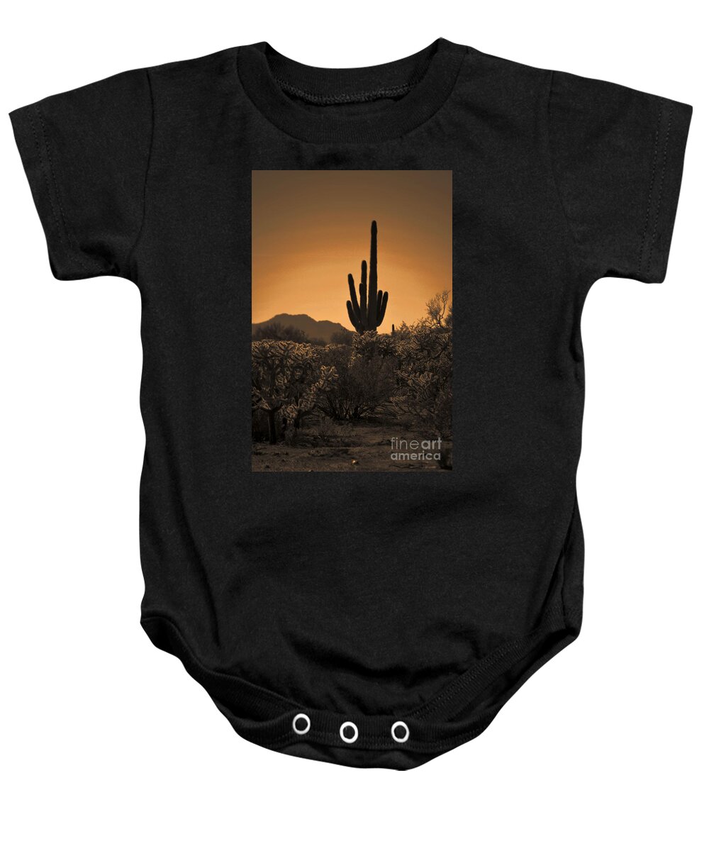 Saguaro Cactus Baby Onesie featuring the photograph Solitary Saguaro by Deb Halloran