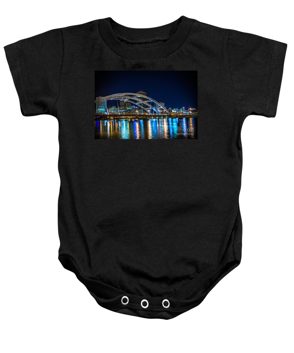 Rochester Baby Onesie featuring the photograph Spanning Rochester by Ken Marsh