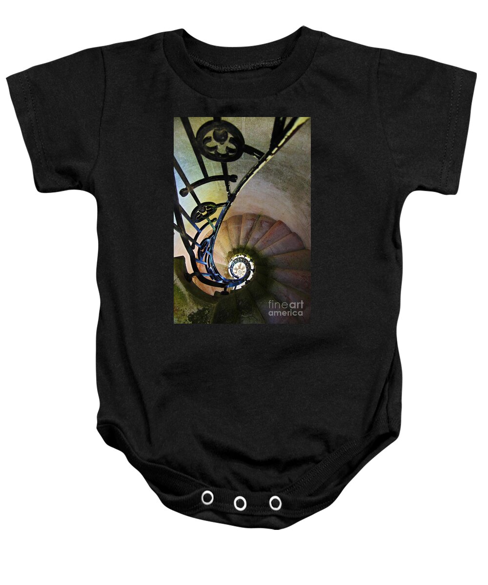 Abstract Baby Onesie featuring the photograph Spinning Stairway by Carlos Caetano