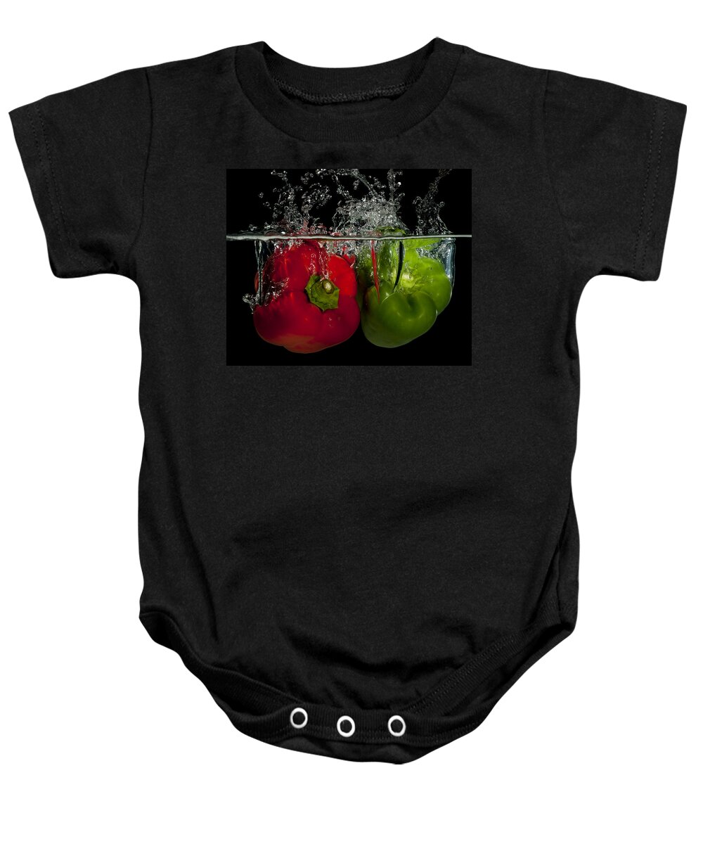 Splashing Peppers Baby Onesie featuring the photograph Splashing peppers by Mike Santis