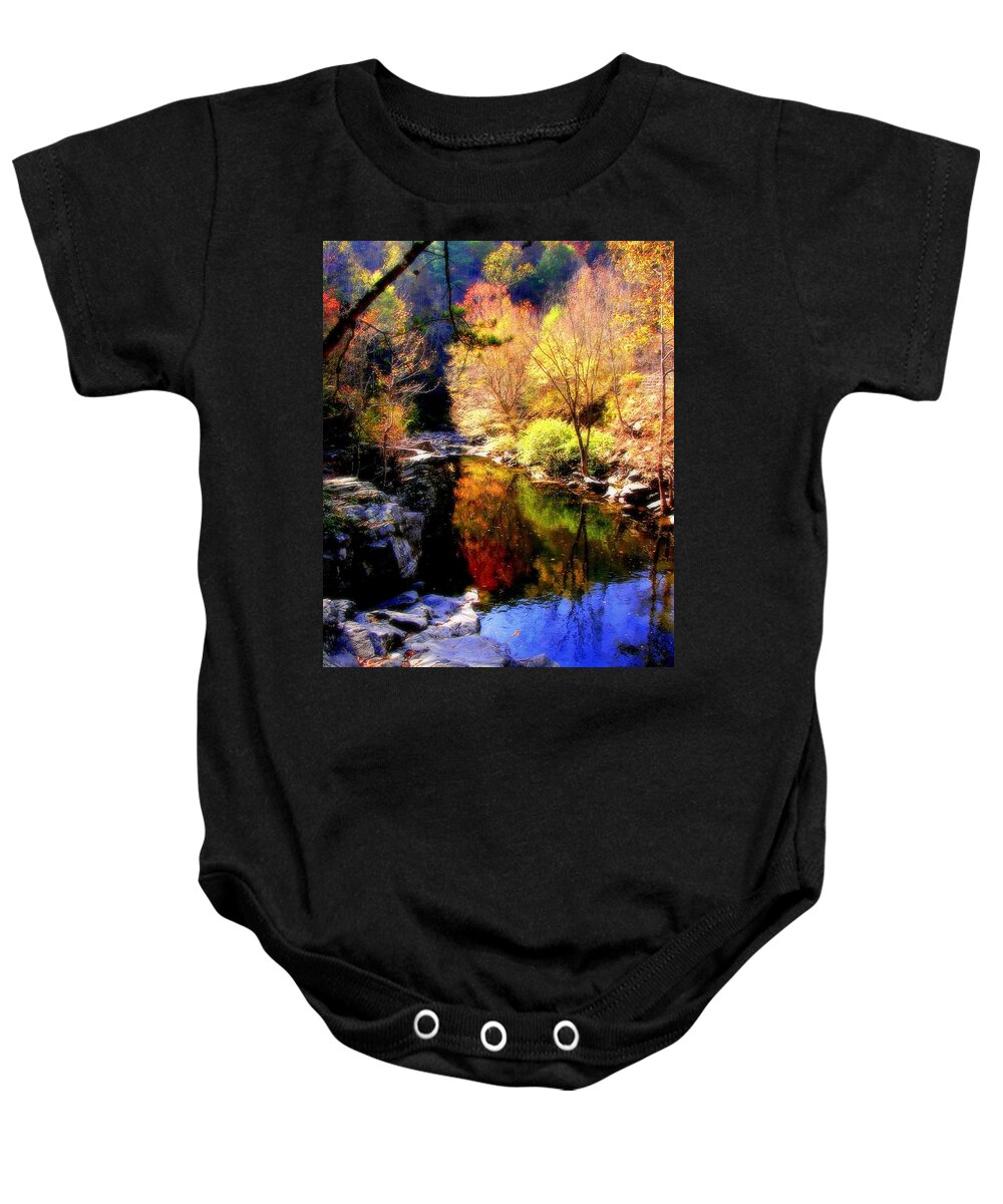 Autumn Warterscapes Baby Onesie featuring the photograph SPLENDOR of AUTUMN by Karen Wiles
