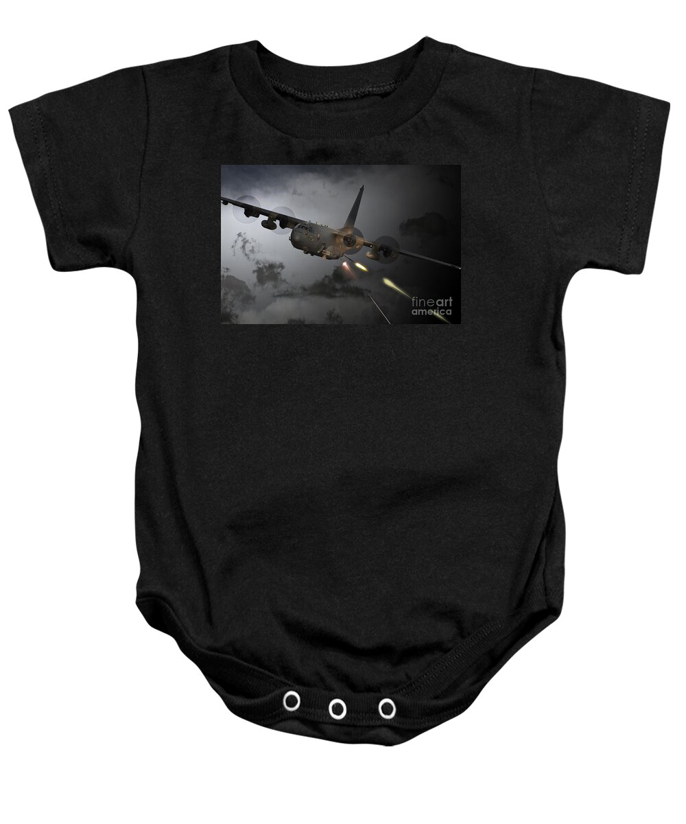 Ac130 Gunship Baby Onesie featuring the digital art 'Spooky' by Airpower Art