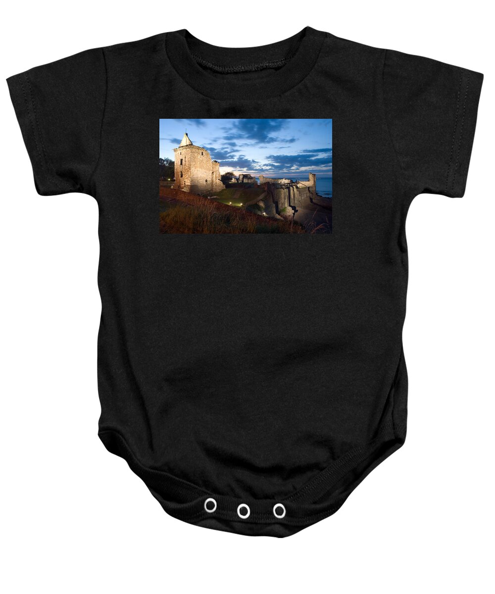 St. Andrews Baby Onesie featuring the photograph St Andrews Castle Dusk by Jeremy Voisey