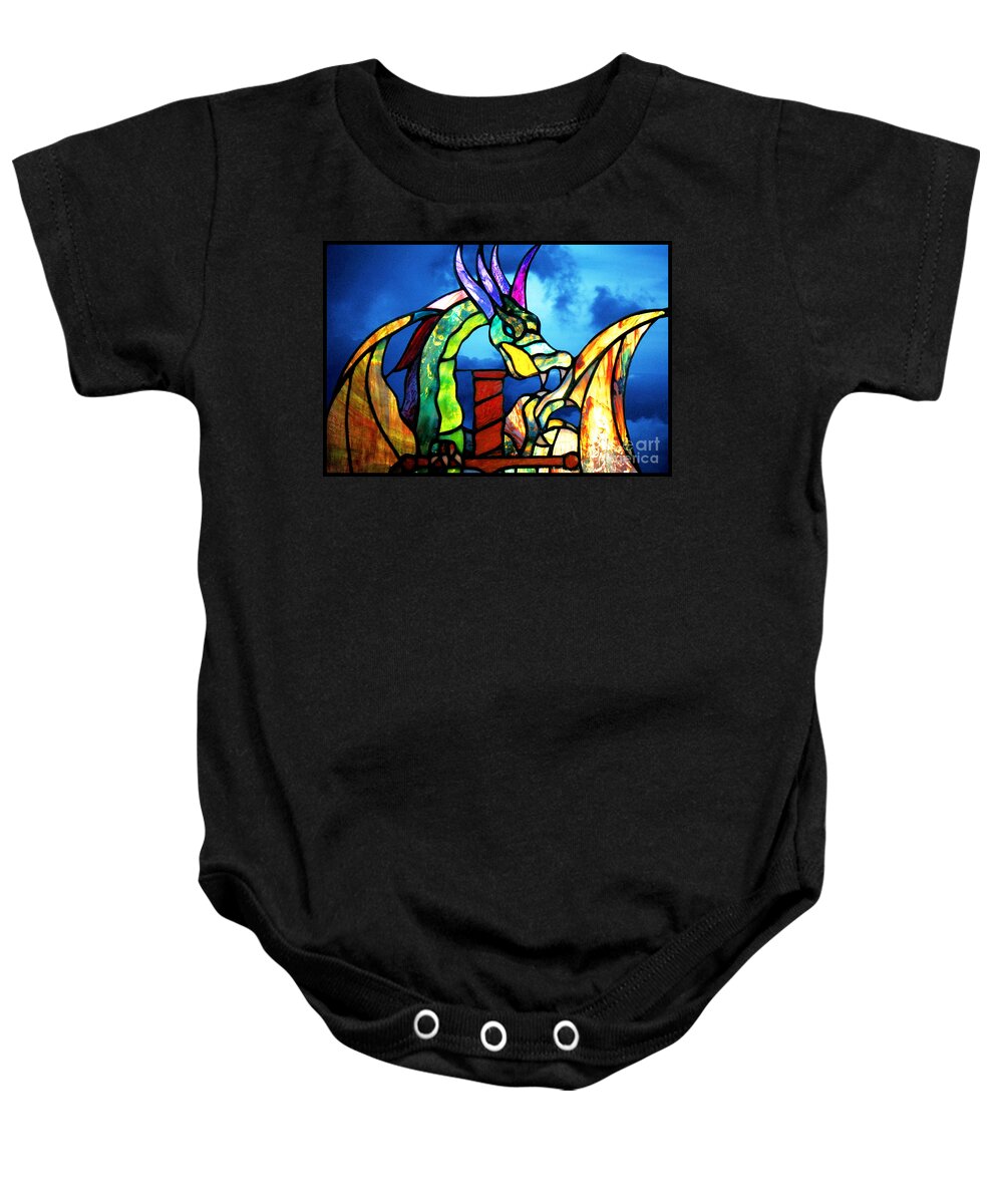 Dragon Baby Onesie featuring the photograph Stained Glass Dragon by Ellen Cotton