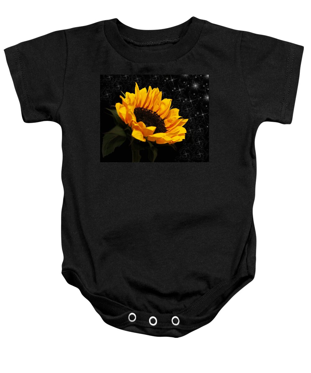 Sunflower Baby Onesie featuring the photograph Starlight Sunflower by Judy Vincent